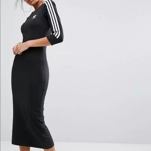 Adidas 3 stripes bodycon black maxi dress